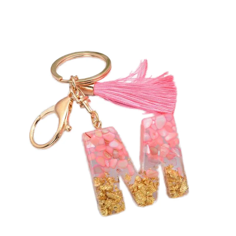 Pink Tassel Letter Keychain Epoxy Letter Pendant Fashion Bag Pendant Gift Keychains