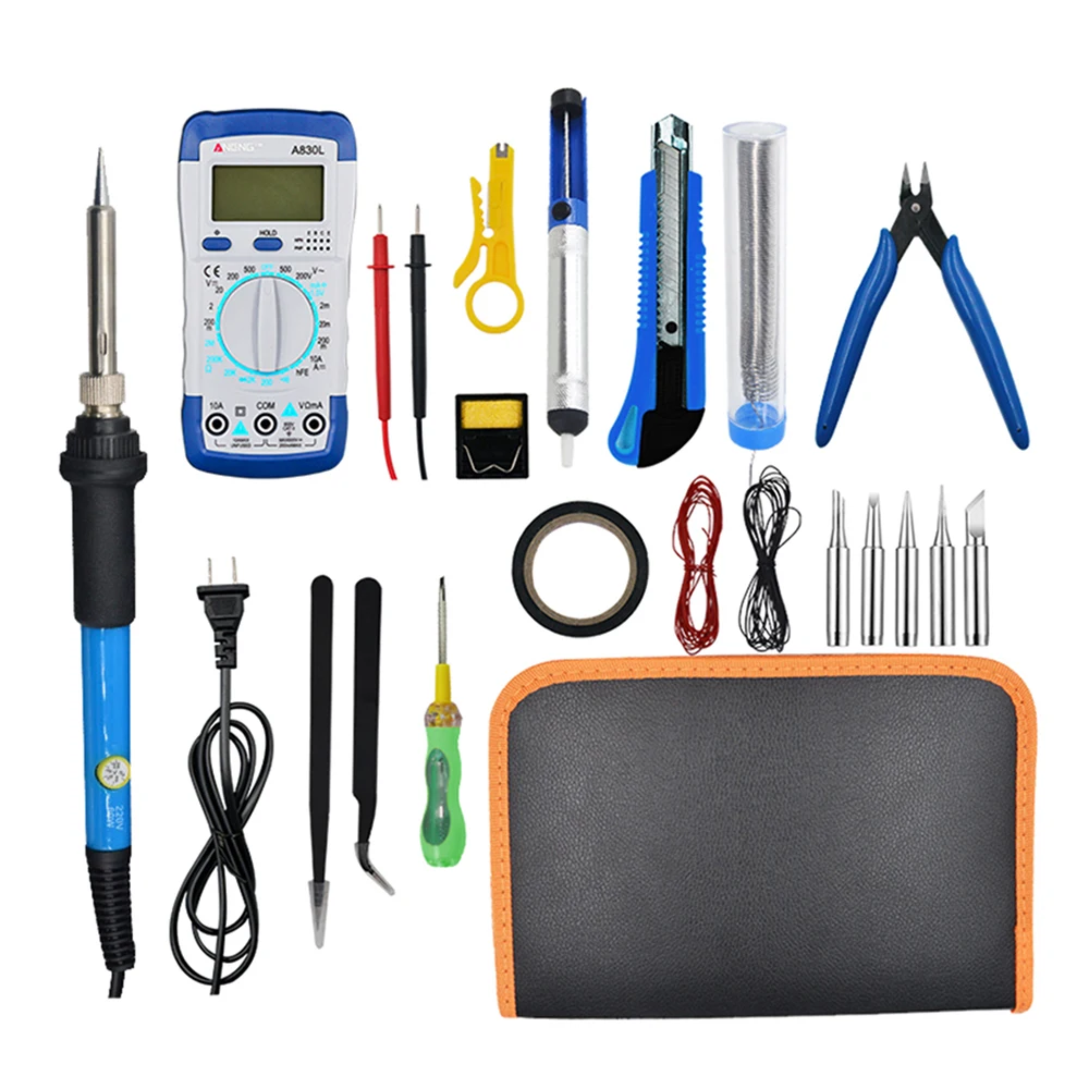 23pcs tools kit with 60W temperture controller soldering iron,A830L smart digital multimeter and other solder tools
