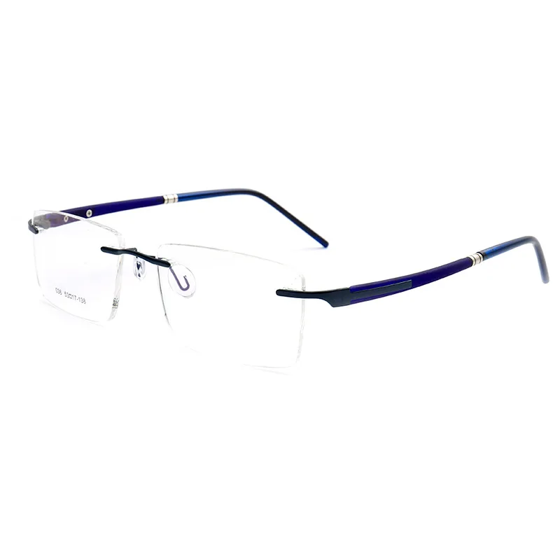 Stock Square rimless Custom prescription glasses High quality flex beta Memory titanium eyeglasses optical frames