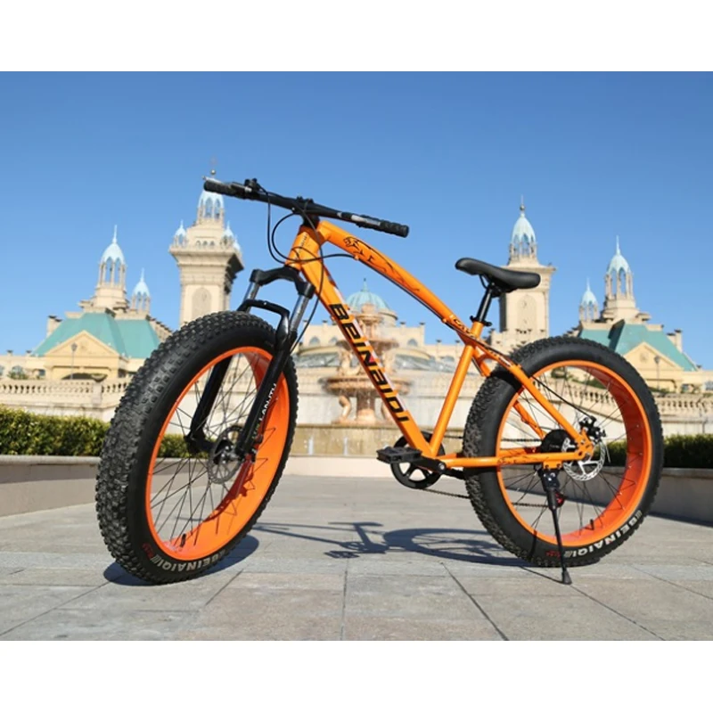 26-inch Snow mountain bicycle 4.0 Widened Big Tire Shock Absorption Mountain Bike Double Disc Brake Beach Road Bike