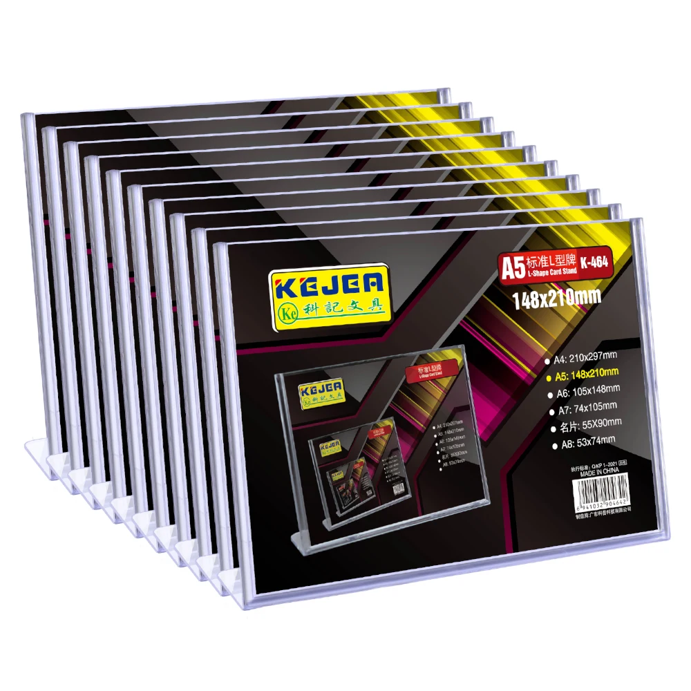 Kejea Acrylic Display Frame Custom Size L Shape Slant Menu Picture Holder Exhibition Booth Wedding Business Acrylic Stand