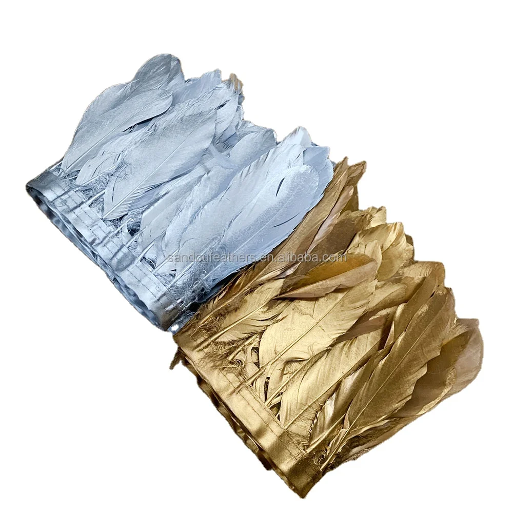15-20 cm spray gold and silver Goose feather trim fringe for sale