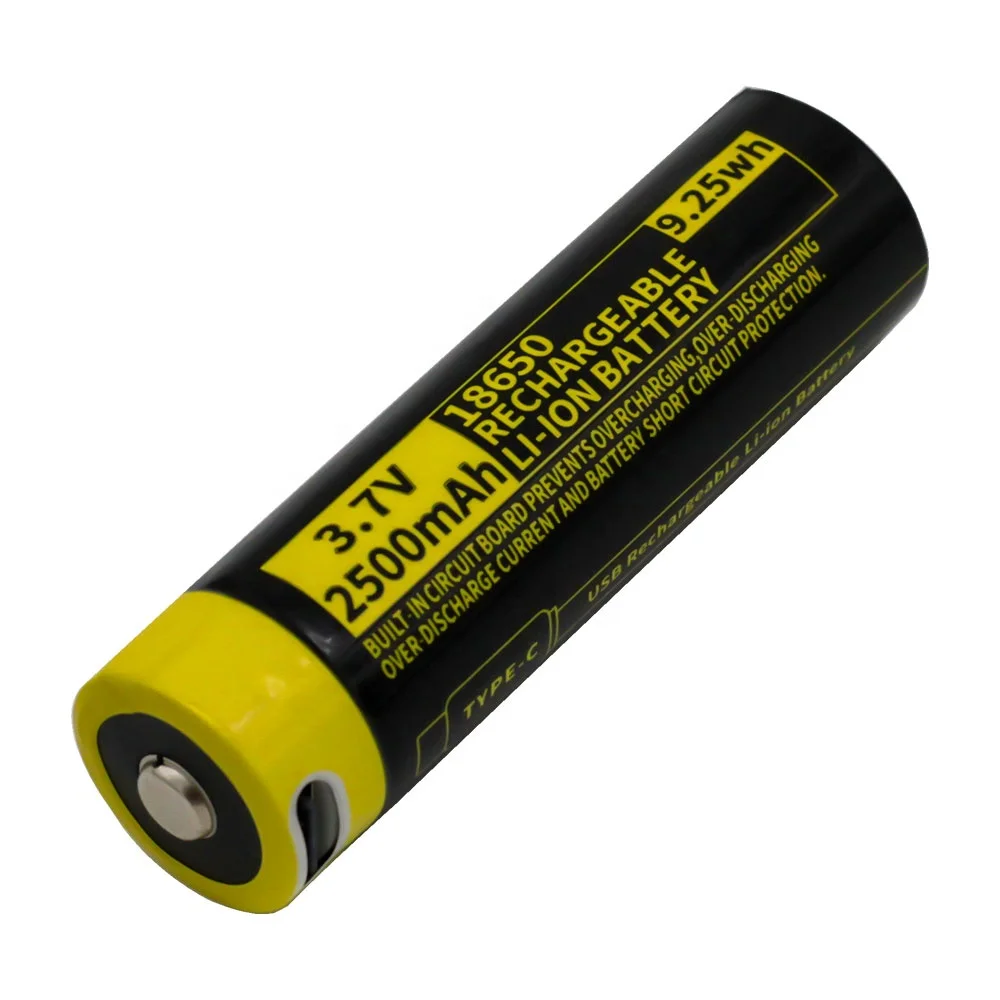 Wholesale 2600mAh 3.7V Cylindrical Type-C Ternary Li-Ion USB Rechargeable 18650 Lithium Ion Battery