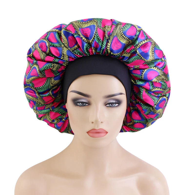 Extra large Wide Band Satin Bonnets Women African Pattern Print Ankara bonnets Night Sleep Hat