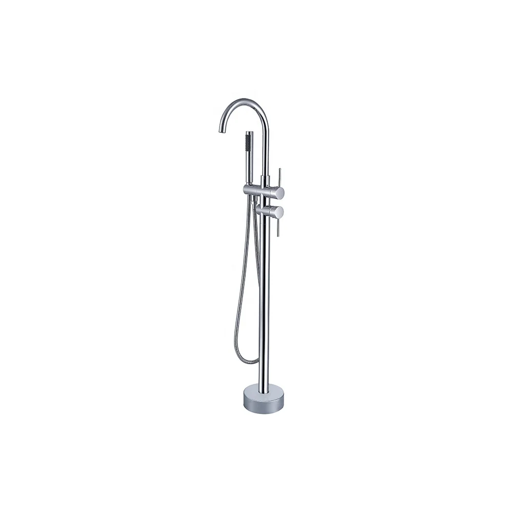 Chrome plated Bathroom Free standing Bathtub Faucet Floor stand waterfall shower mixer
