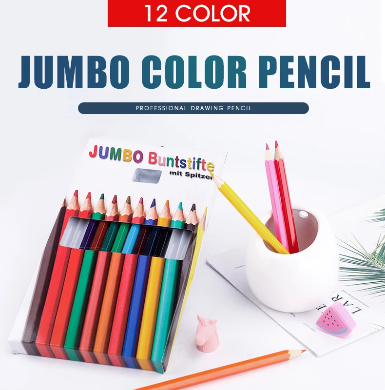 
12 jumbo colored pencils set with sharpener 