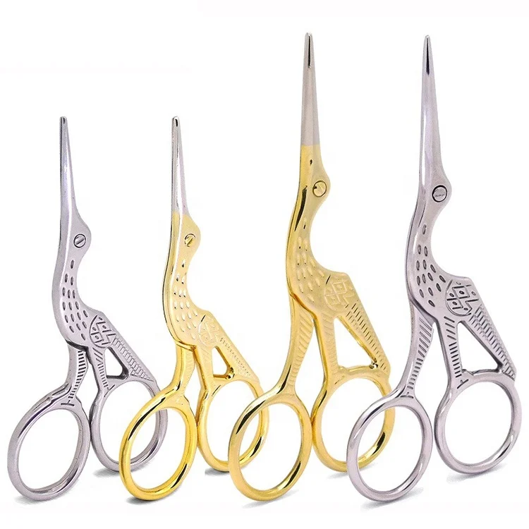SHELIKE Stainless Steel Gold Plated DIY Scissor Fancy Embroidery Scissor Crane Scissors