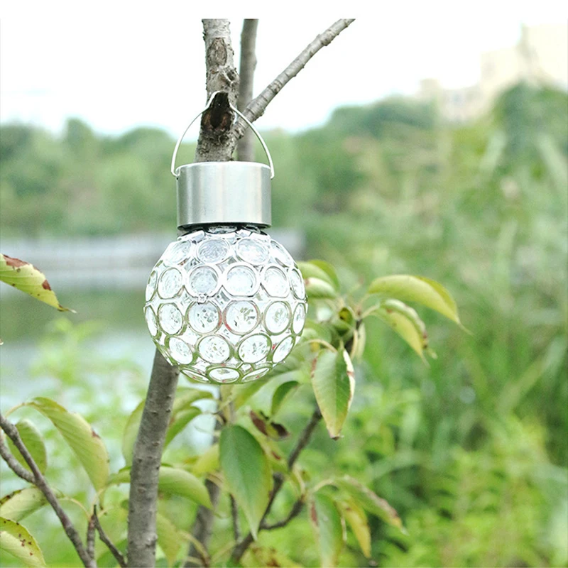 Solar Globe Hanging RGB Color Changeable LED Bulb Stainless Steel PVC Waterproof Tree Decorative Lamp for Garden Yard Flowerbed