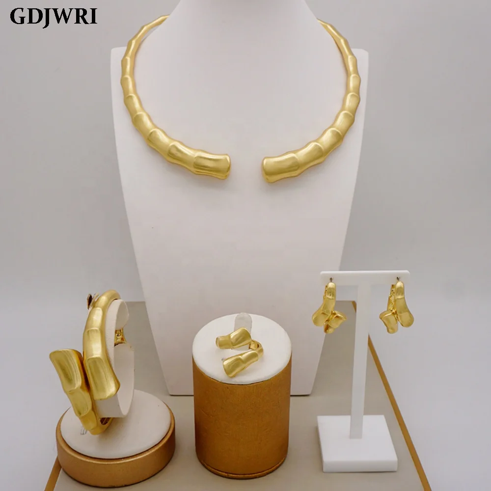 GDJWRI RB02 dubai 24k bridal wedding ring gift gold necklace and earrings jewelry set luxury