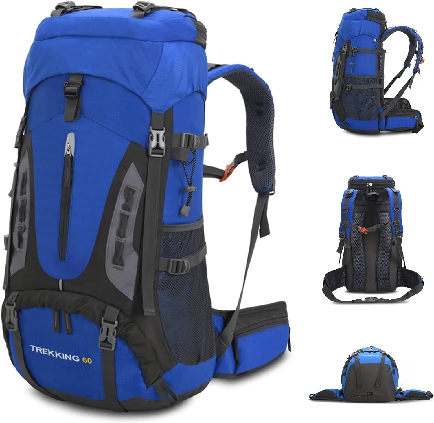 60L Orange Breathable Lightweight Reflective Hiking Backpack with Rain Cover