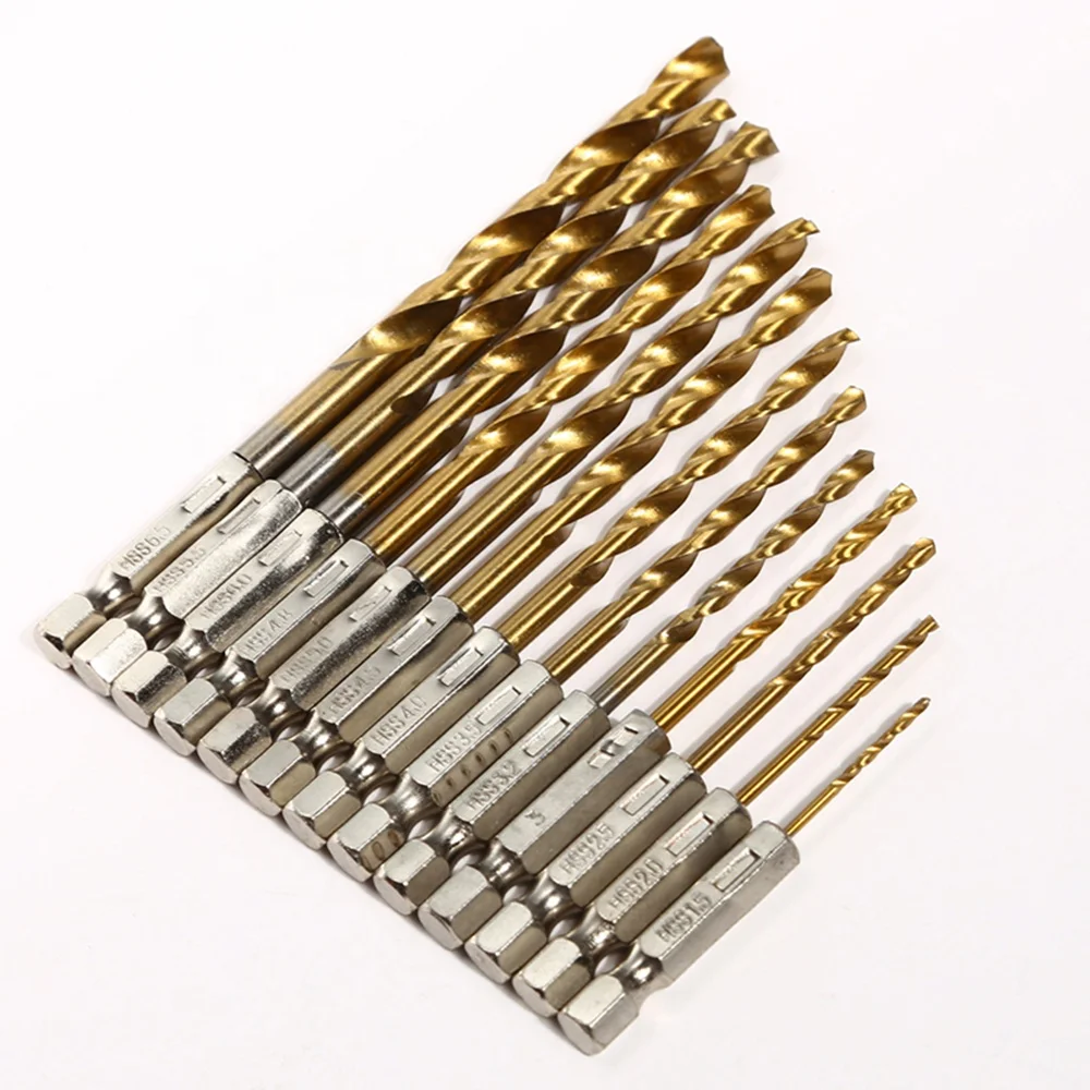 Quality 13Pcs 1/4 Hex Shank 1.5-6.5mm Drill Bits HSS High Speed Steel Titanium Coated Drill Bit Set