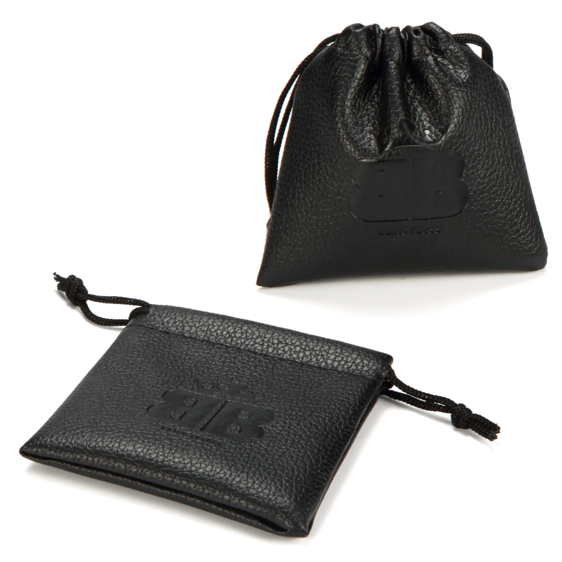 Customized Personalized black canvas cotton drawstring bag with double grosgrain satin ribbon jewelry pouch