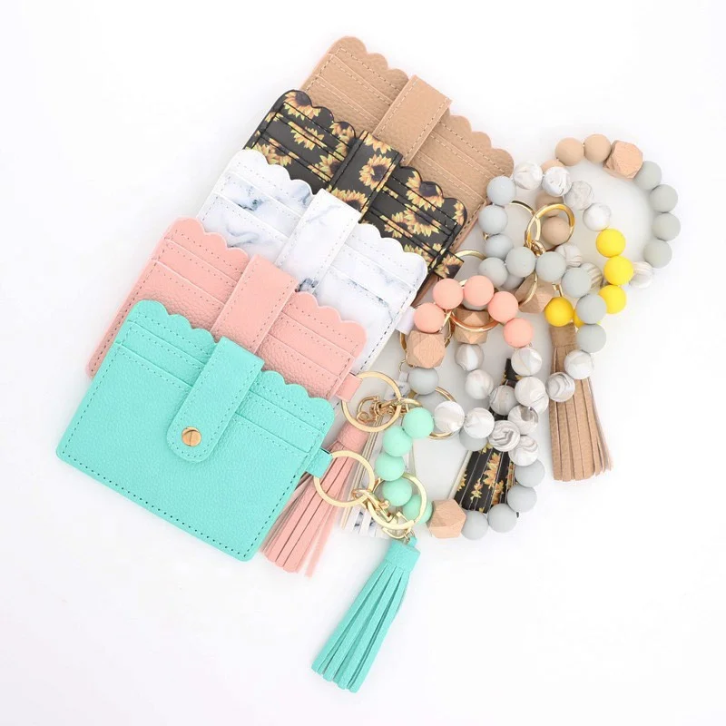Многоцветный симпатичный кошелек с силиконовыми бусинами держатель для карт и ремешком на руку кожаный брелок женщин