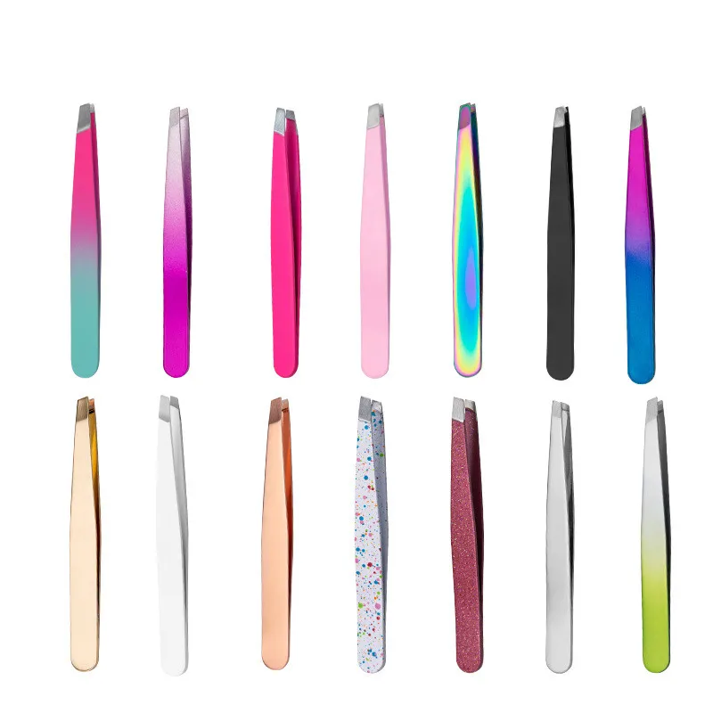 Factory hot sale eyebrow tweezers with leather case beauty tool colorful eyebrow tweezers