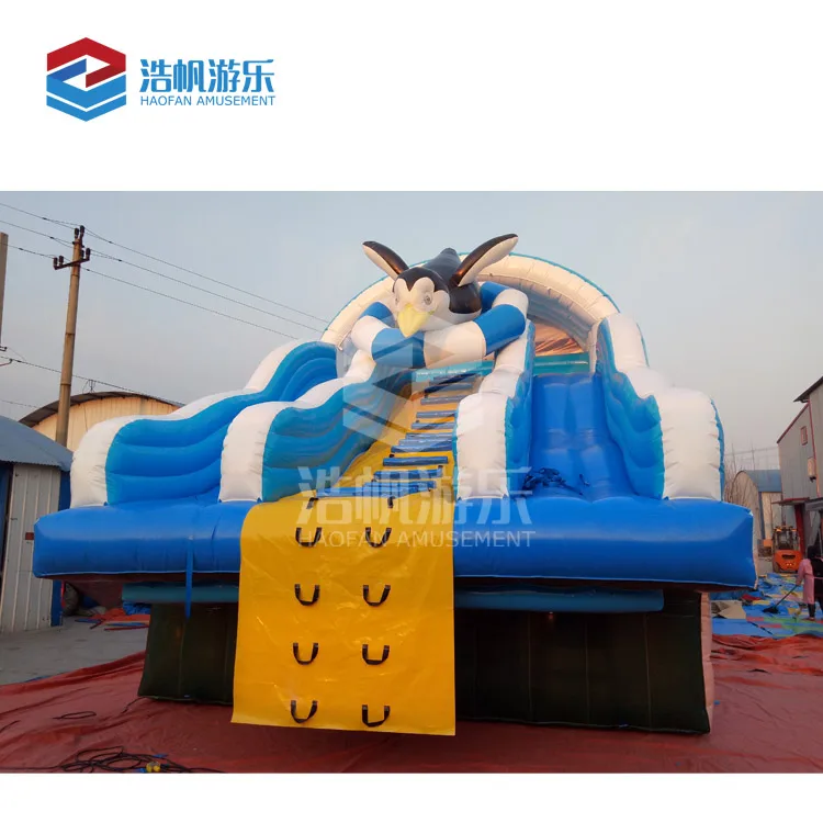 Factory Price Ocean World Themed Penguin Inflatable Water Slide Double Lane With Cover Pool For Summer Holiday