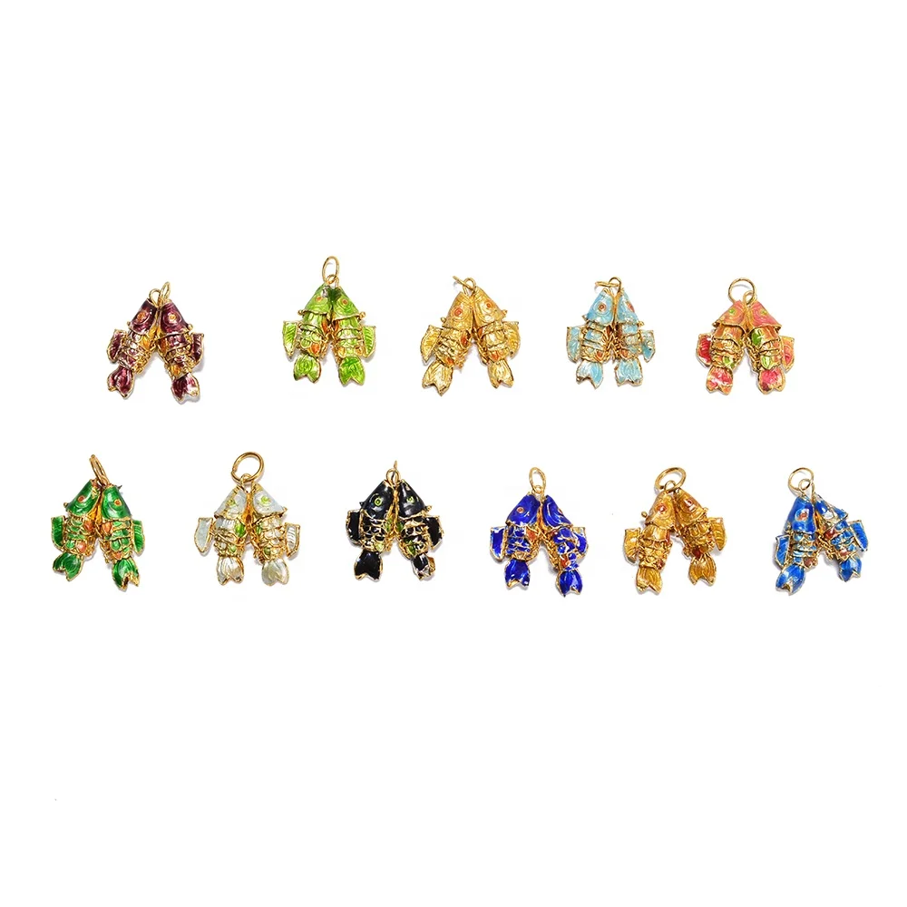 25x25mm Cloisonne Twin Fishes Charms Pendant Jewelry