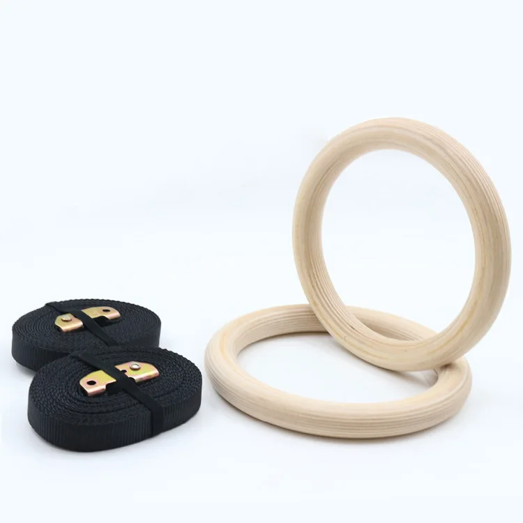 Heavy Duty Fitness Workout Pull Ups and Dips Exercise Gym Wooden Gymnastic Rings with Adjustable Straps