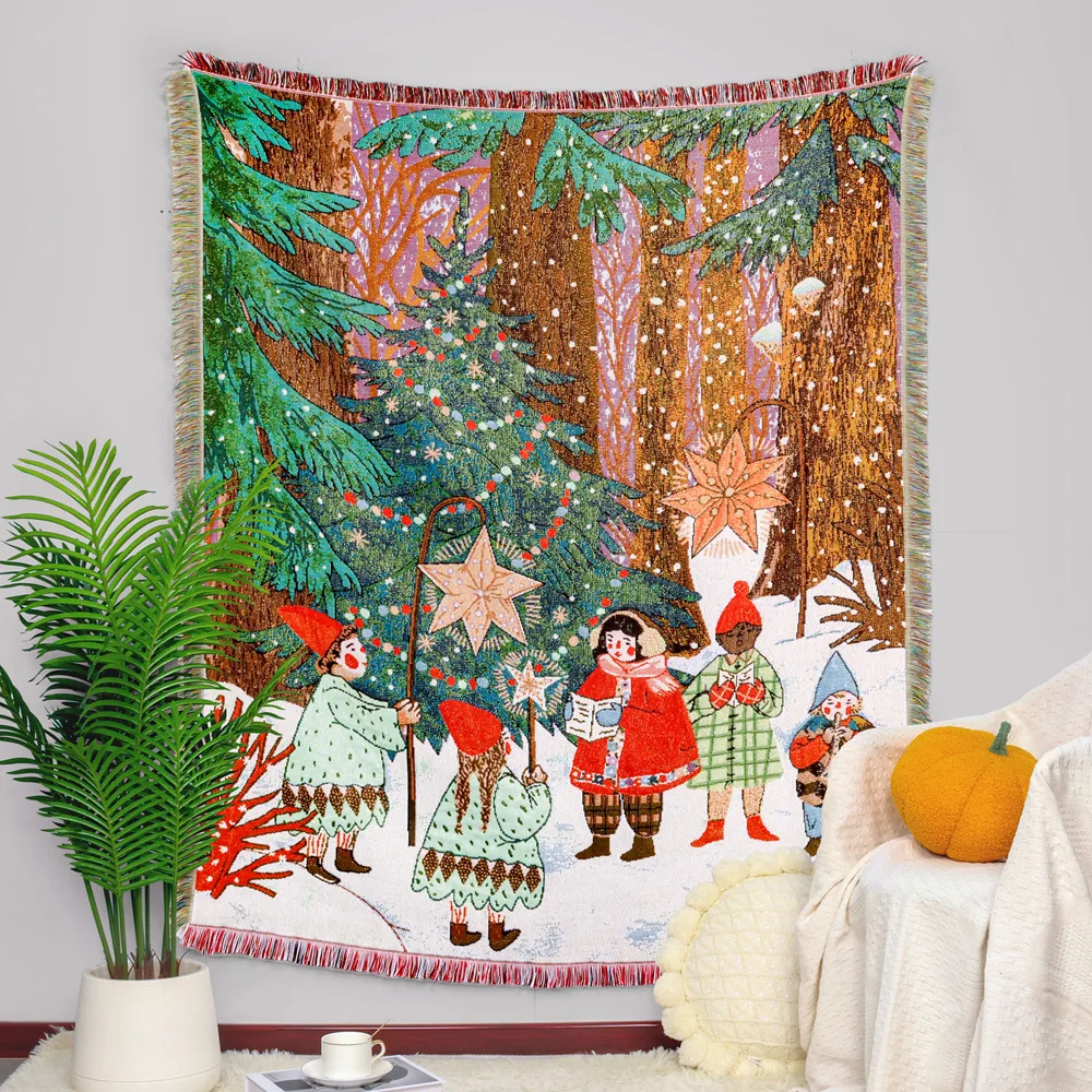 wholesale custom jacquard woven Christmas gift throw rug blanket