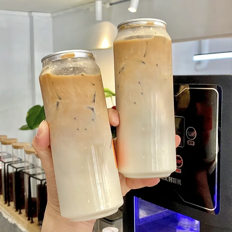 Competitive OEM Factory 330ml 500ml 650ml Plastic Can For Boba Tea Soda Ice Coffee Tin Ring Pull Easy Open Cans