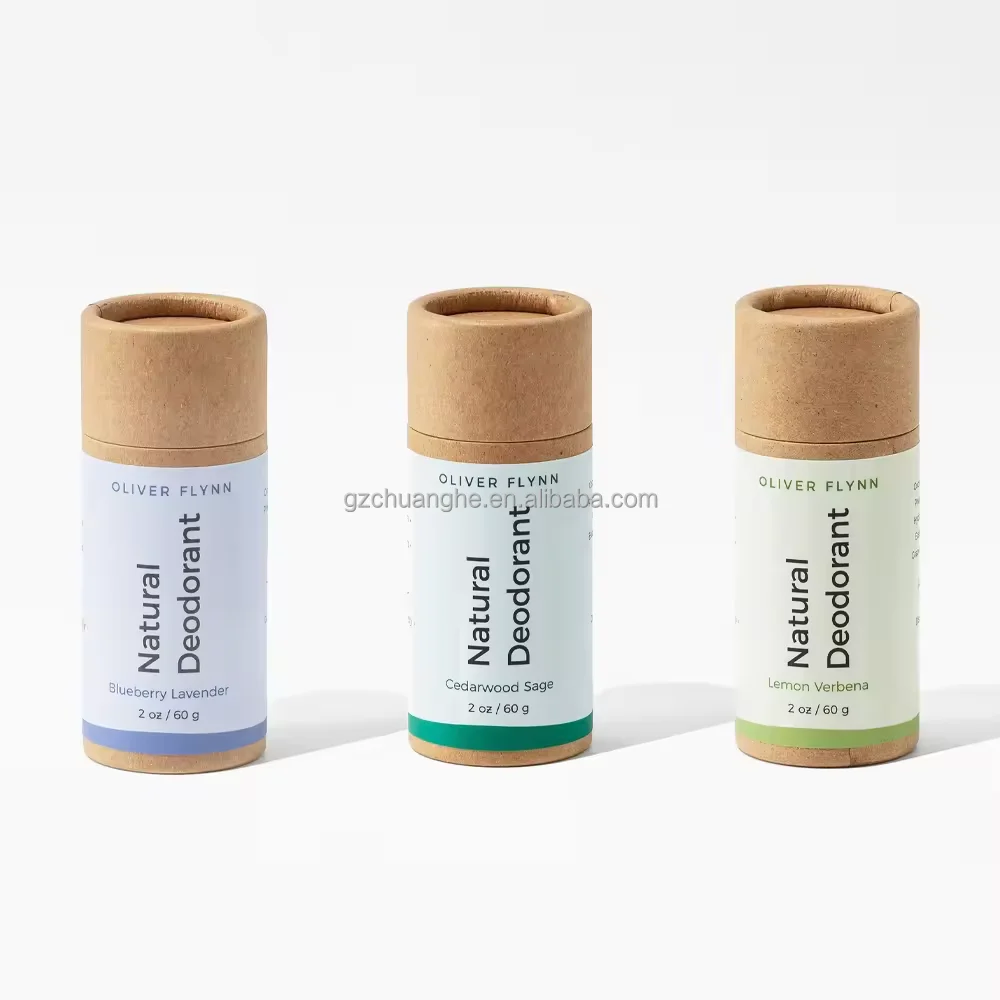 Wholesale black white kraft cardboard deodorant tubes cream container lip balm push up paper tube