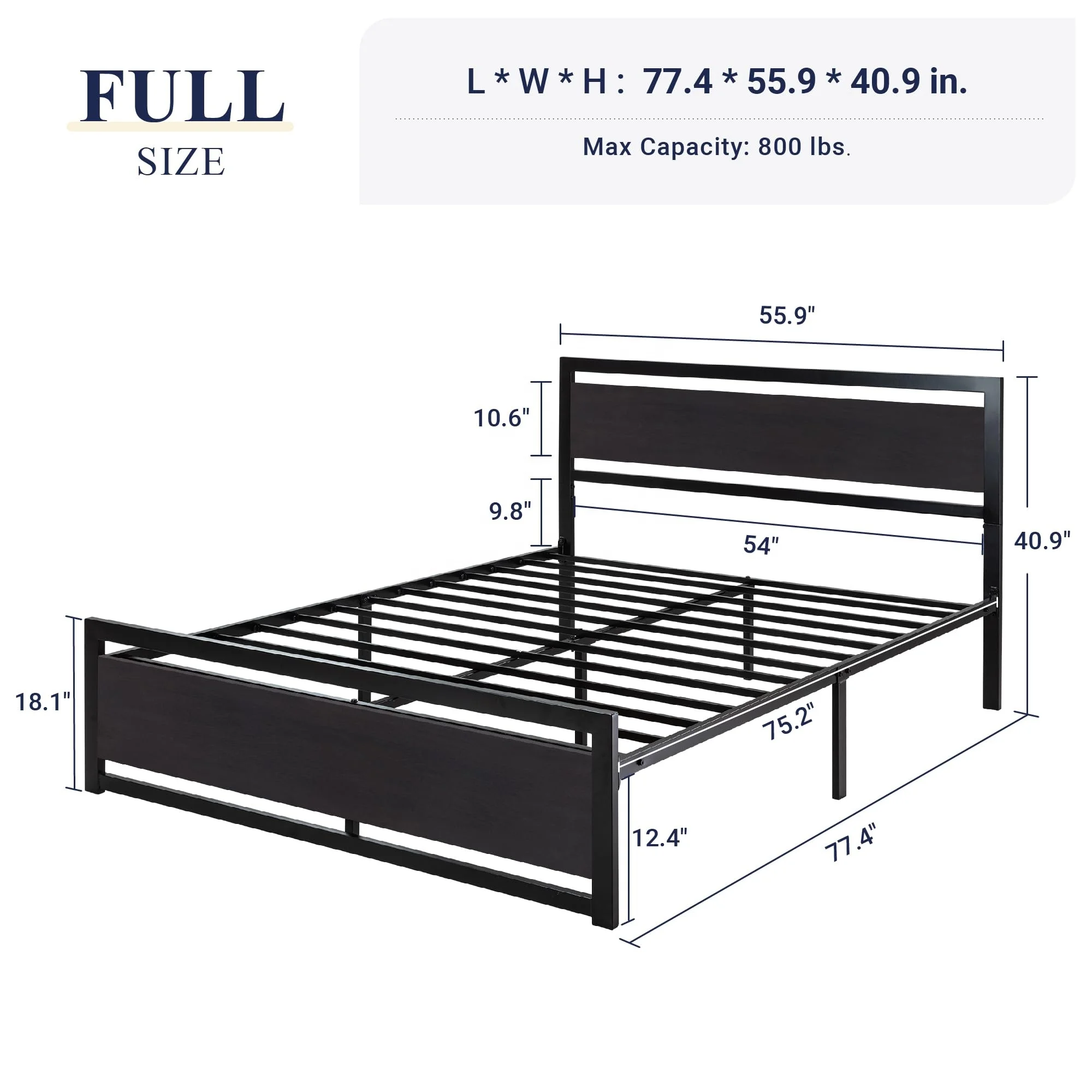 Industrial Brown Black Headboard Footboard Metal Frame Latest Double Bed Designs with Under-Bed Storage