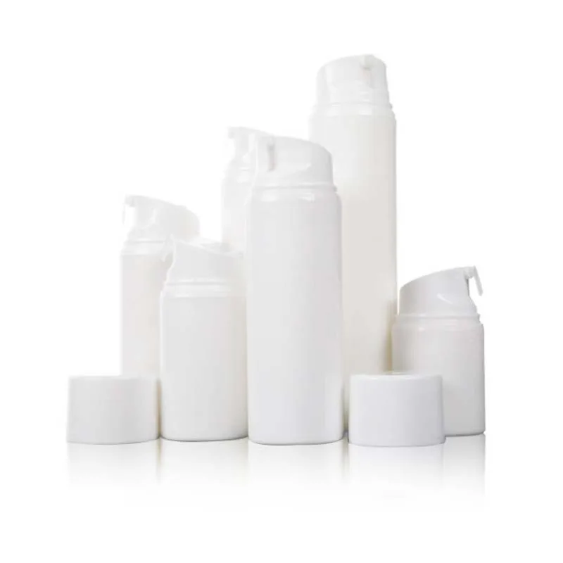 Cylindrical Empty 30ml 50ml 80ml cosmetic packaging White PP Airless Pump Bottle Customized Lotion Bottle with clear Lid
