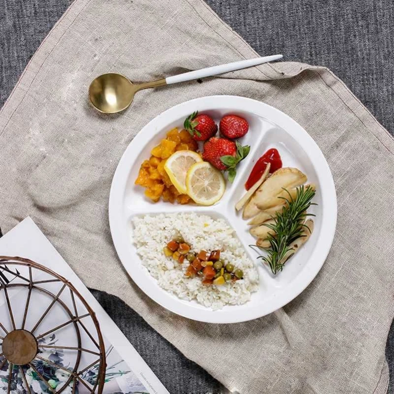 Wholesale White Divided Fast Food Tray School Canteen 3/4/6 Compartment Melamine Lunch Dinner Plates For Kids
