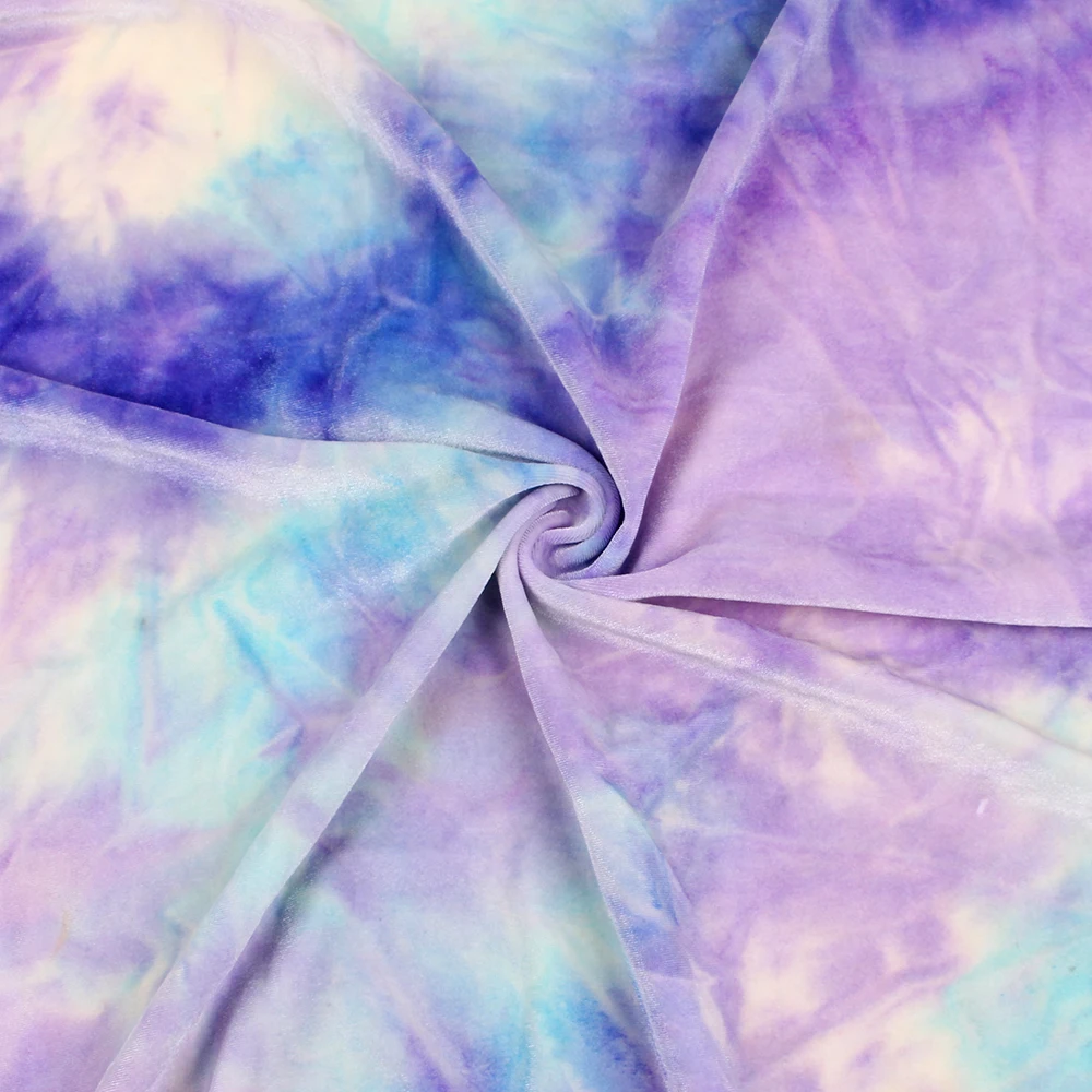 Manufacturer Tie Dye Velour Polyester Spandex Soft Smooth Knit Fuzzy Gradient Korea Velvet Stretch Fabric For Dress Hair Tie