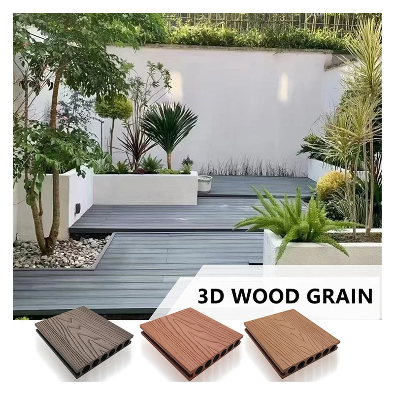 Customizable Round Hole Outdoor WPC Decking Surface Simulation Wood Texture Decking Composite 3D Embossed Wood Plastic Decking