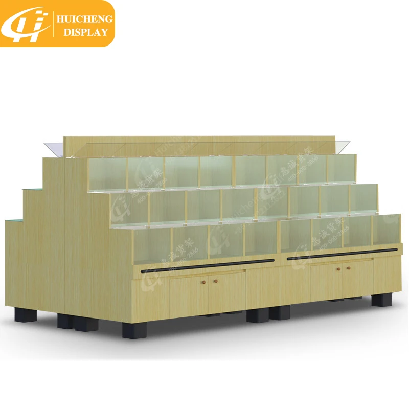 Customized wooden display shelf wooden Dried Fruit Display Stand with acrylic boxes dried fruit display rack