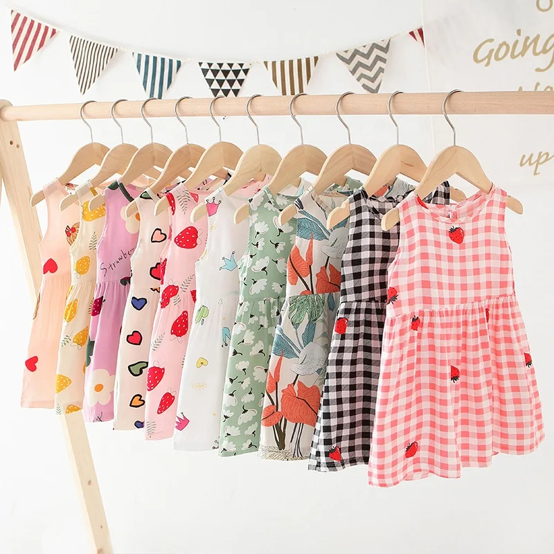 summer cheap cute print colorful newborn fancy party sleeveless baby girl dresses for 1 year kids