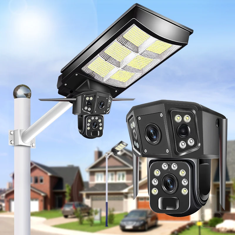 Solar Camera Street Light APP Control 5MP Ip65 4G Home Garden Outdoor Solar 4g Sim Card Camera With LED Street Light