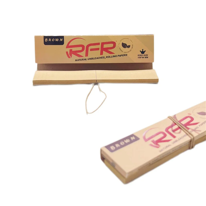 RFR Classic King Size Slim Unbleached Brown Cigarette Smoking Rolling Papers 32 Leaves with Tips and Closing Rope