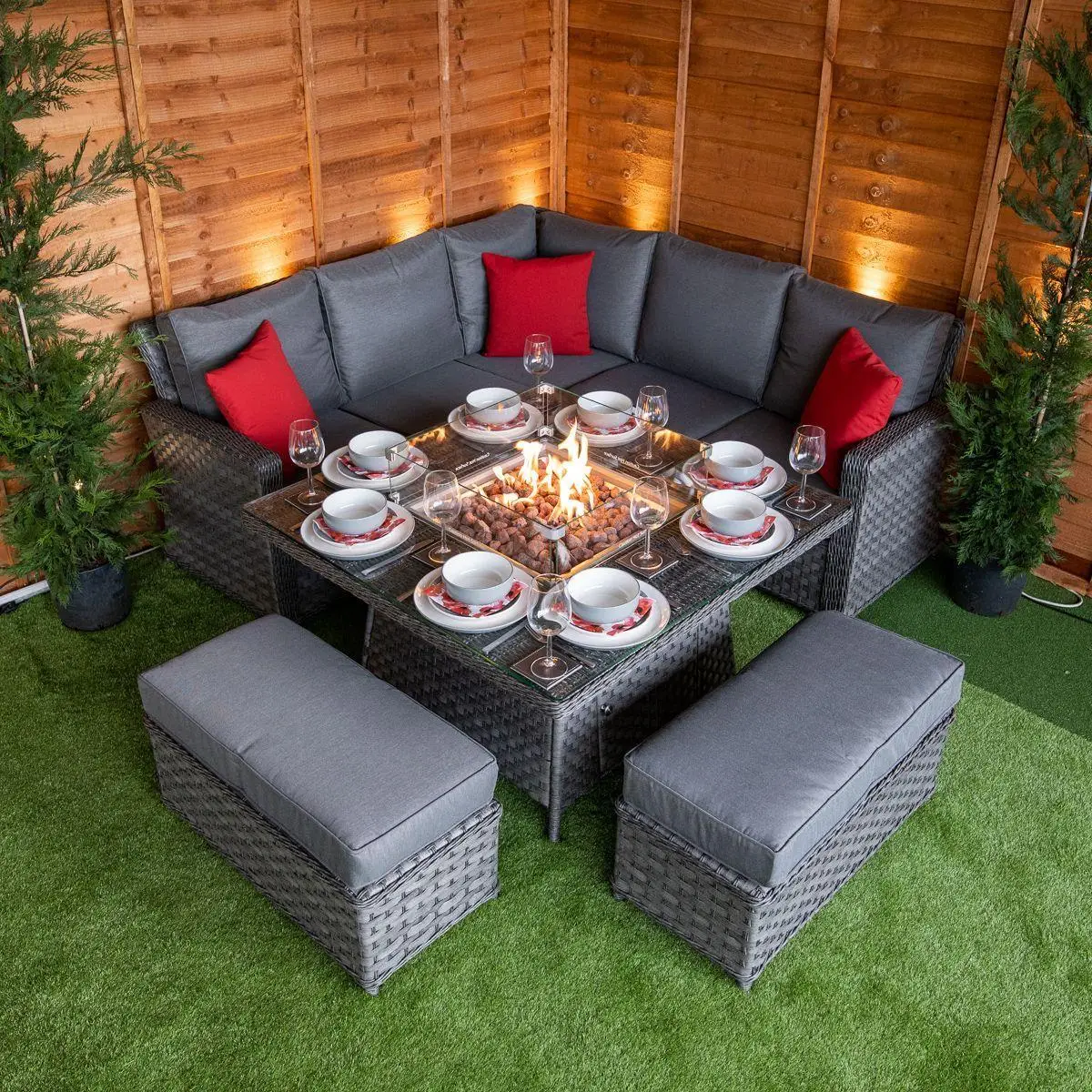 
Outdoor furniture CORNER DINING SET WITH FIRE PIT for sale 
