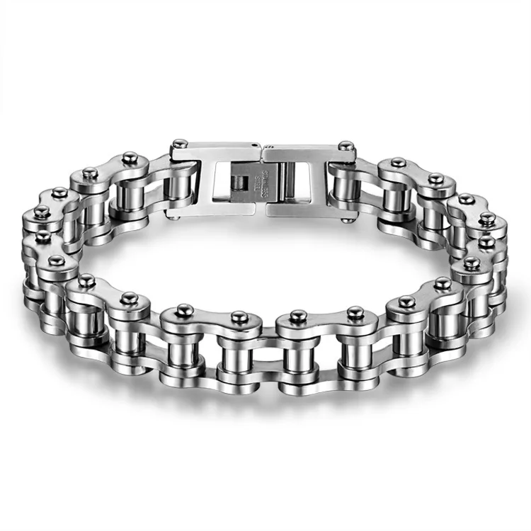 Wholesale cool bracelet men Silver gold two tones stainless steel  motorcycle bike chain bracelet