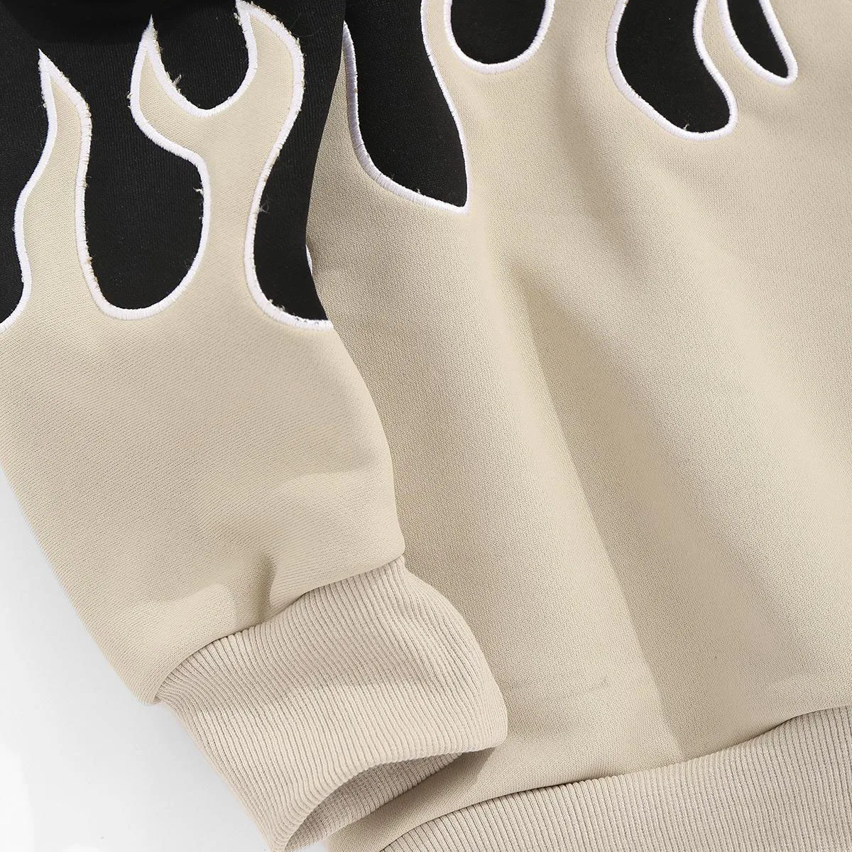 Wholesale Custom Colorblock Two Tone Letter California Flame Fire Embroidered Pullover Hoodie For Men