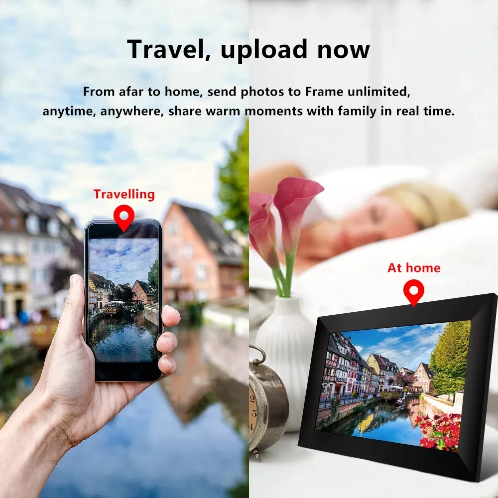 English bf picture most popular Full hd 1080p touch screen wifi Android wood digital photo frame