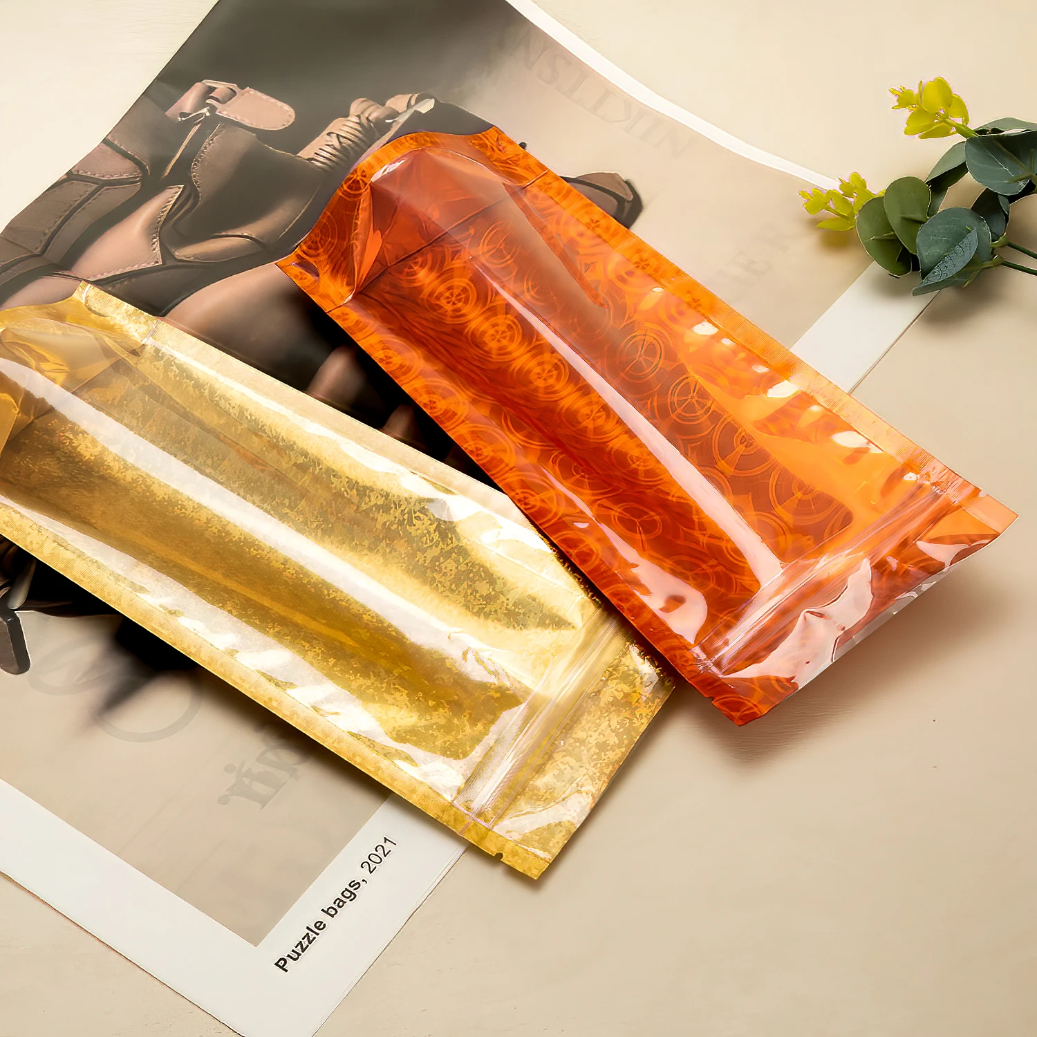 Custom Printed Holographic Stand up Tea Pouches Food Grade Mylar Zipper Packaging Bags with Laser Hologram