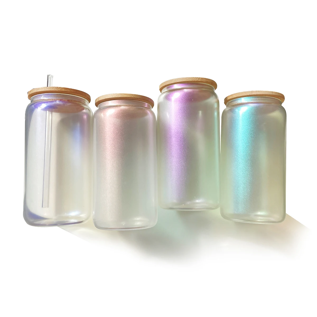 USA warehouse customized diy 16oz skinny glitter crystal clear frosted rainbow glass tumbler for sublimation printing with all