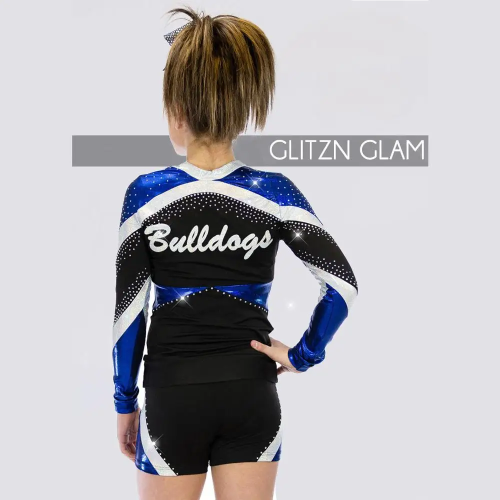 Glitter Spandex material youth girls cheer leading custom uniforms