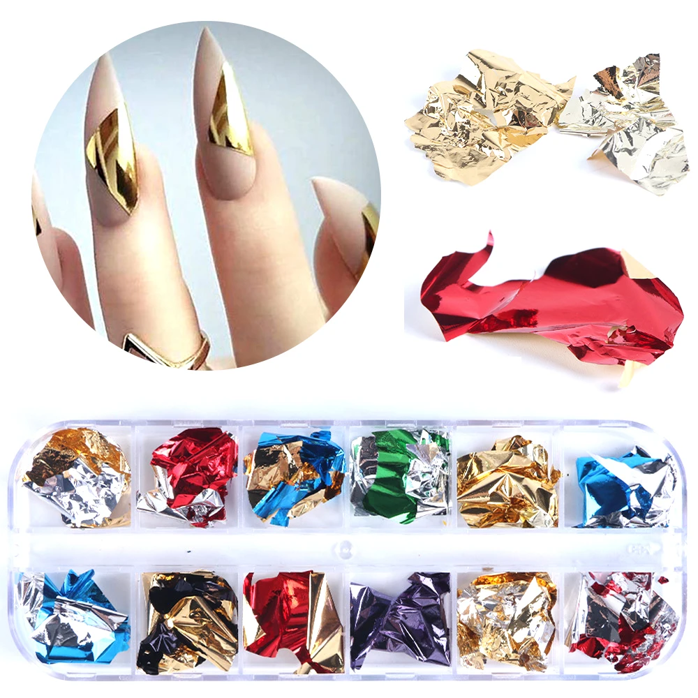  Nail Art красочные блестящие алюминиевая фольга кукурузных хлопьев 12 видов цветов стикеры DIY необычного дизайна для художественного оформления