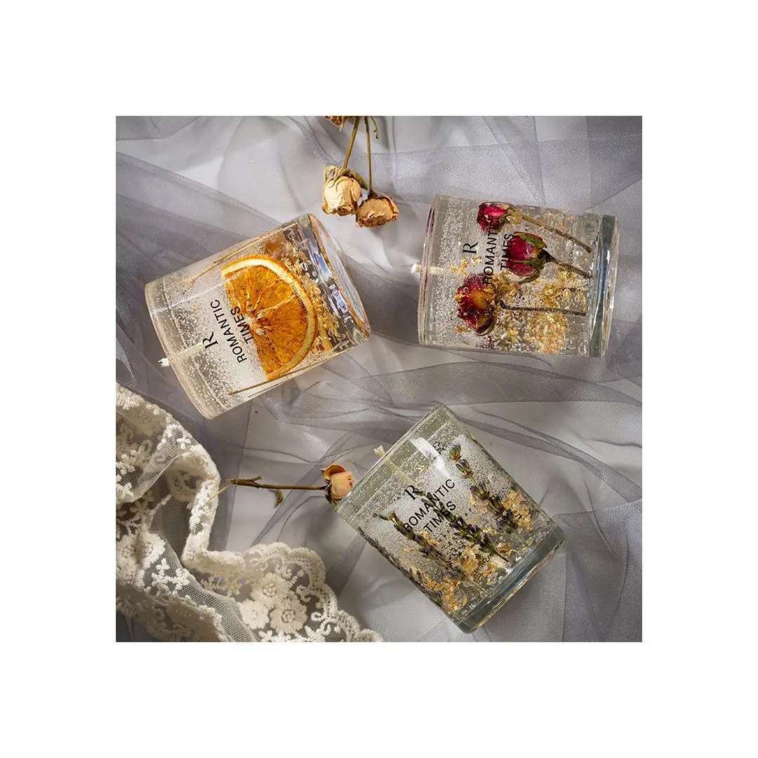 SUNFAN  Wholesale Dried flowers gel wax in glas  luxury funny scented candles gift sets