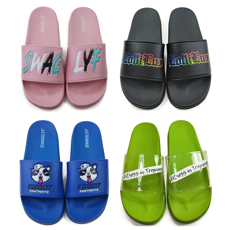 Best Selling Prestadores Pvc Slippers Open Slip And Slide Rubber Logo Estampado Men Sandals And Slippers Transparent Slippers