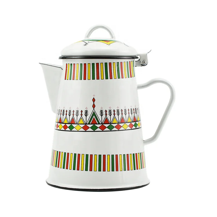 
Cheap price cast iron enamel coated 2.4 l white water tea pot full decal coffee pot 