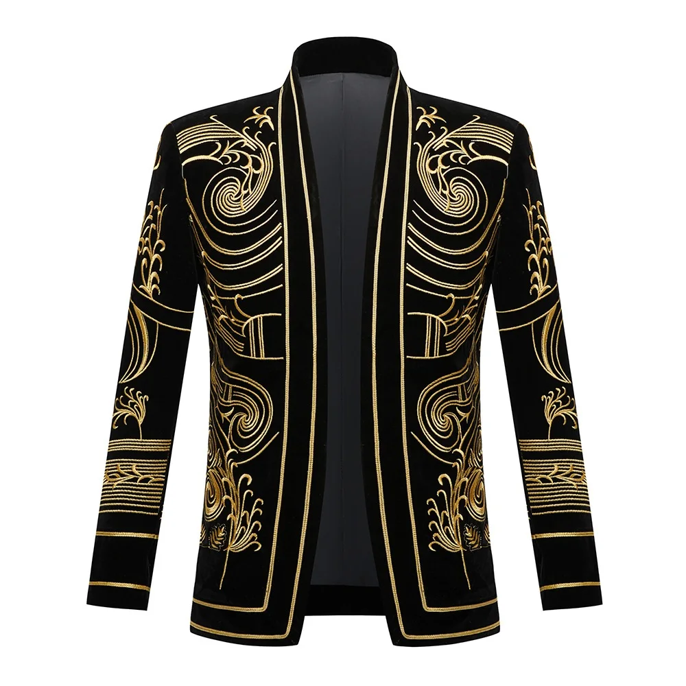 Men Blazer Designs Luxury Gold Embroidery Blazzer For Men Velvet  High Quality Suits Coat Fashion Cardigan For Men Costume Homme
