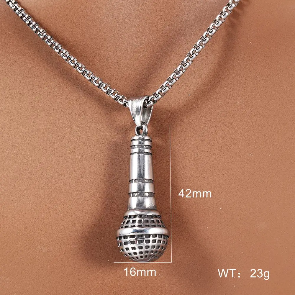 Wholesale High Quality Personalized Trend Microphone Charm Pendant Stainless Steel  Microphone Biker Pendant Necklace Jewelry