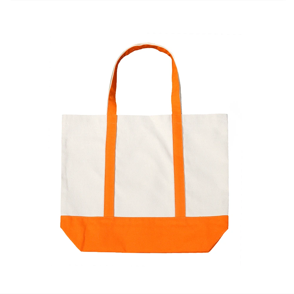 Eco Friendly Reusable Designer Orange Bottom Slicing  Canvas Shopping Tote bag  with custom printed logo  strap canvas