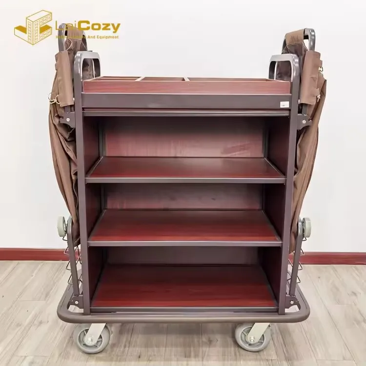 Hot Sale Hotel Room Service Housekeeping  Maid Cart Metal Cleaning Trolley