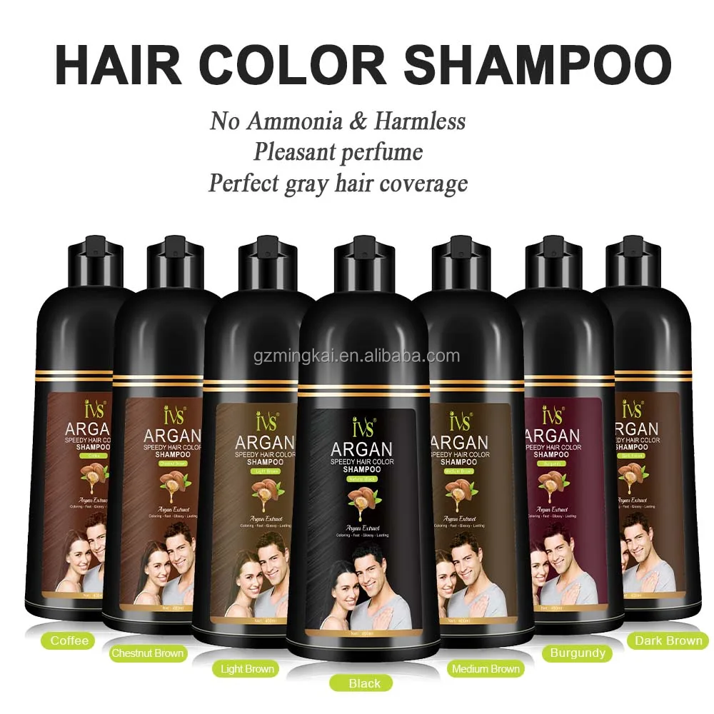 IVS 400ml Professional Permanent Halal Argan Oil Natural Black Hair Shampoo Dye Hair Color Shampoo For Men And Women