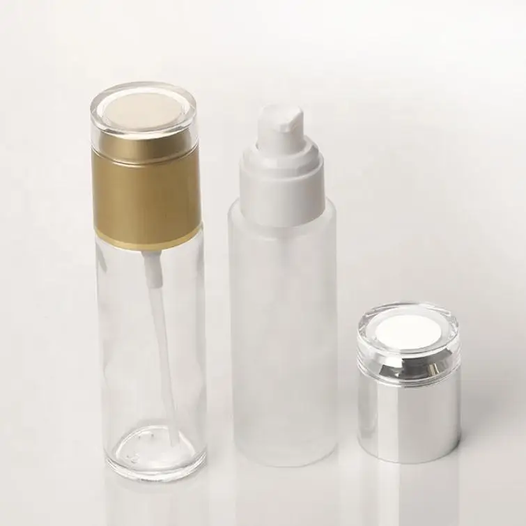 
Cosmetic skincare packaging flat shoulder glass bottle 20 ml 30 m 50 ml 100 ml white pump body lotion bottle 